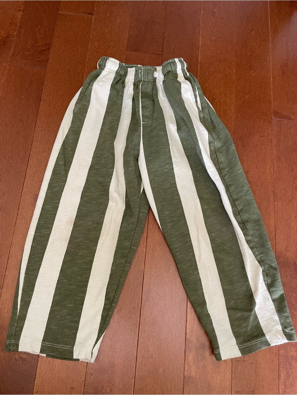 Zara Olive and Cream Vertical Stripe Pull-On Pants